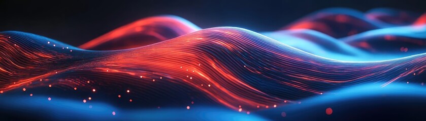 Poster - Dynamic waves of red and blue light create a mesmerizing visual effect, perfect for backgrounds and abstract designs.