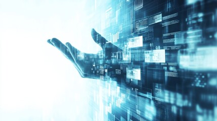 Poster - Digital Hand Reaching Towards Futuristic Technology