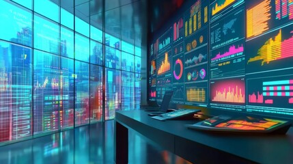 Poster - Futuristic Office with Data Visualization Technology