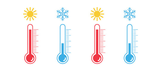 Wall Mural - thermometer vector icons with sun and snowflake. thermometer with sun and snowflake icon. hot and co