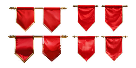 Wall Mural - collection of red decorative banners with gold detailing, isolated on transparent background. Ideal for use in festive, ceremonial, or graphic design projects.