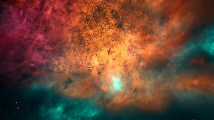 Wall Mural - A vibrant nebula glows with orange, red, and green colors in the vast expanse of space