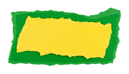 Poster - yellow and green torn paper in a rectangle shape, frame for text or quote, grunge sign, label, banner paper graphic element, speech bubble on a transparent background