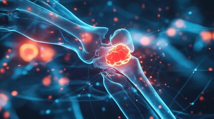 Aufkleber - 3D illustration of a human joint with a focus on inflammation, showcasing intricate details in a vibrant, scientific style.