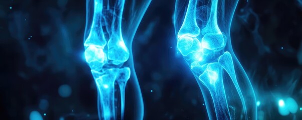 Poster - A vivid representation of human knee joints highlighting anatomical structure and motion in a vibrant, digital style.