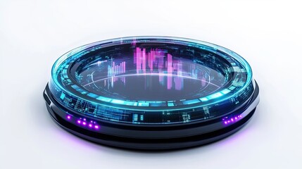 Poster - Futuristic Circular Device with Glowing Blue and Purple Lights