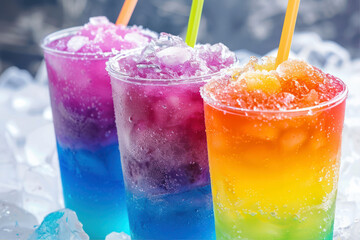 Frozen Rainbow Slush Drinks Chilling on Ice