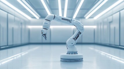 Poster - A White Robotic Arm in a Modern Factory Setting