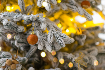 Wall Mural - christmas balls on a tree with bokeh in the background, merry christmas, shallow depth of field, nev
