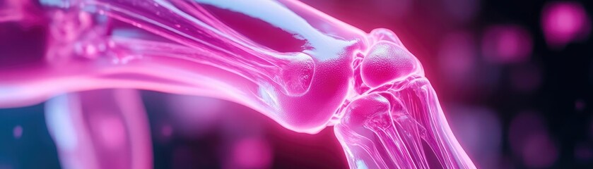 Poster - Anatomical illustration of a human knee joint with vibrant colors highlighting its structure and function in the body.