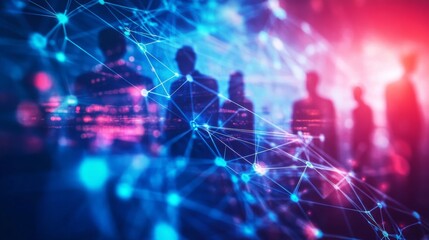 Poster - Digital Network Connection with Silhouetted Figures