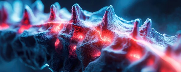 Poster - Close-up of a glowing spine structure, showcasing intricate details and vibrant colors, ideal for scientific and artistic use.