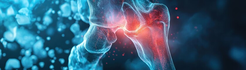Aufkleber - Detailed visualization of a human joint highlighting bone structure and movement. Ideal for educational and medical purposes.