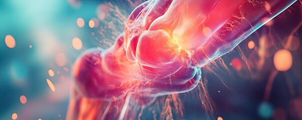 Poster - A vibrant and dynamic illustration of a joint, showcasing the intricate details of movement and energy in human anatomy.