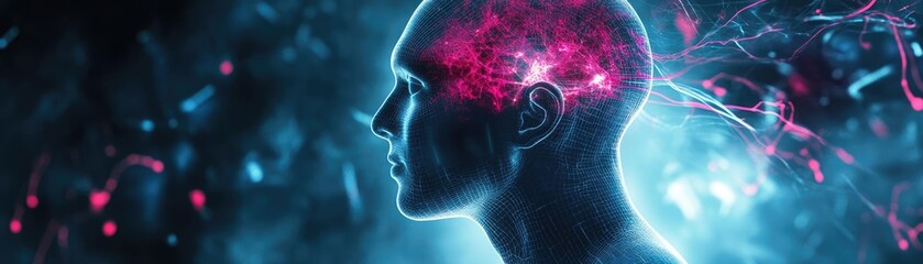 Aufkleber - A digital representation of a human brain illuminated with vibrant colors, symbolizing creativity and innovation.