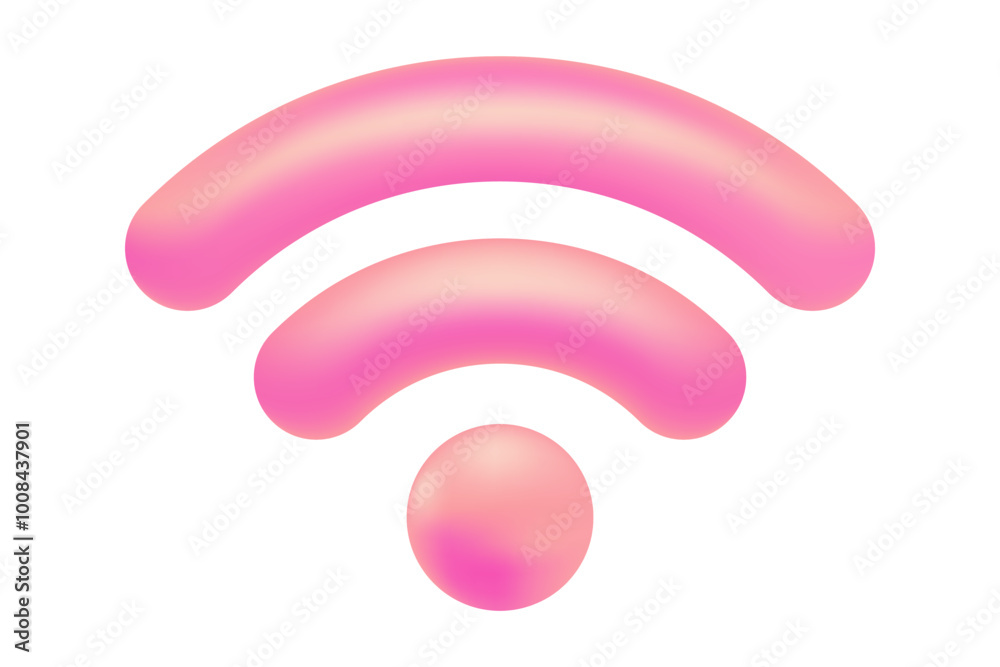 Cute 3D pink wifi icon, isolated transparent background, wireless free ...