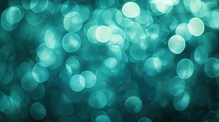 Poster - Blue-green bokeh background, macro lens-created with soft circular shapes and varied lighting transitions, providing ample room for copy or text overlay.