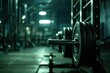 © Emma - Barbell loaded with weight plates, resting on a squat rack in a dimly lit gym, barbell, bodybuilding, power and strength training