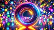 © kansak01 - An electrifying abstract backdrop showcasing an unfocused multicolor torus, accentuated by a luminous fluorescent ring,