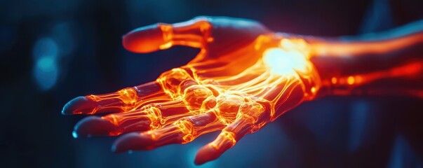 Poster - Futuristic robotic hand with glowing elements, showcasing advanced technology and innovation in robotics and artificial intelligence.