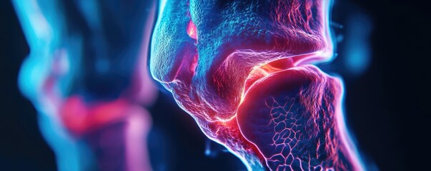 Poster - Close-up view of a human joint highlighting the intricate structure and glowing elements in a futuristic design.