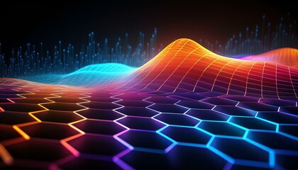 Poster - Cyber big data flow. Blockchain data fields. Network line connects to stream.  Concept of AI technology, digital communication, science research, 3D neural cells
