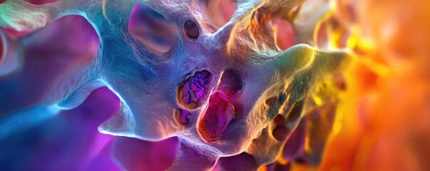 Poster - Vibrant and colorful abstract representation of microscopic structures, showcasing intricate patterns and unique textures.