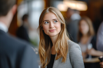 Wall Mural - Young Professional Woman Networking at Elegant Business Event  