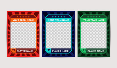 Wall Mural - Set of trading frames for game sports card template. Blank frames for team and player names with colorful backgrounds. Vector design