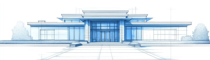 Poster - An architectural blueprint of a modern building showcasing sleek lines and a contemporary design with a focus on minimalism.