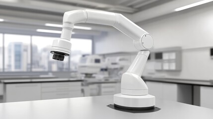 Poster - A futuristic medical robot diagnosing a patient with advanced scanning equipment in a sterile clinic