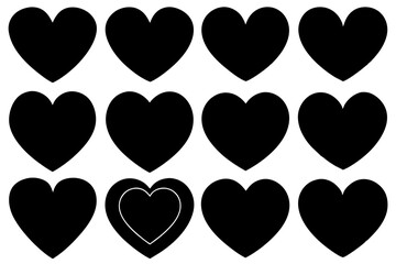 Wall Mural - 12 black heart shape vector set  silhouette