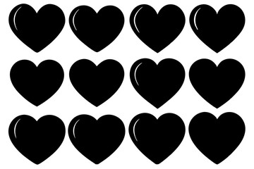 Wall Mural - 12 black heart shape vector set  silhouette