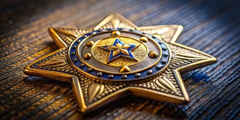 Detailed police badge symbol with a star and shield design representing law enforcement authority