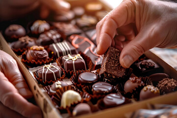 Poster - Chocolate production various types of candies generative AI technology