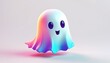 © designhunt - 3d cartoon ghost icon. 3d cute icon of a ghost for Halloween, isolated on a black background. Halloween ghost 3d illustration. Glowing neon ghost.