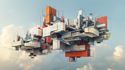 Poster - Abstract Floating Architectural Structures in Sky