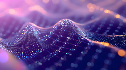 Poster - Futuristic abstract mesh. Wave with the connection of dots and lines. 3D rendering.