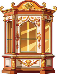 Baroque glass display cabinet wood furniture 3d vector design