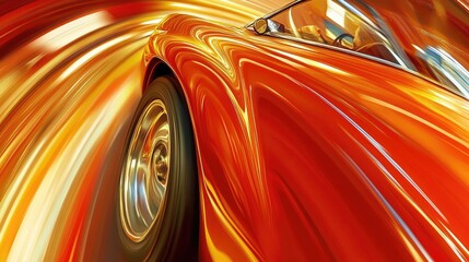 Poster - High-angle view of a racecar speeding around a track corner, leaving behind a blur of motion and excitement