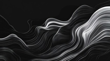 Poster - A refined black and white line art texture with flowing, abstract shapes, perfect for luxury design wallpaper. Realistic, highly detailed