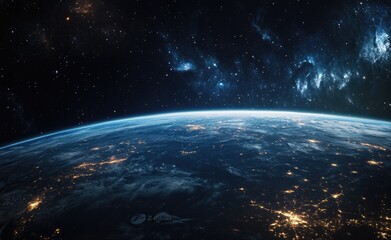 Wall Mural - a starry sky background with the planet earth at night.