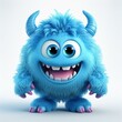 © designhunt - Cute blue furry monster 3D cartoon character. Halloween animal sublimation, a blue furry monster with a big smile, Lustiges Cartoon Monster.