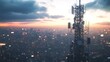 © paukan - Cell Tower Silhouette Over Cityscape at Sunset