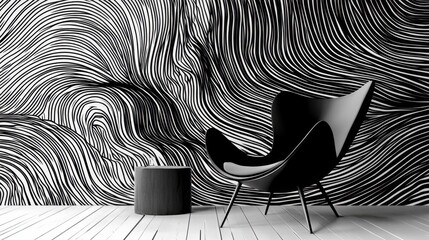 Poster - Elegant black and white line art pattern creating a luxurious textured wallpaper for modern design. Realistic, highly detailed