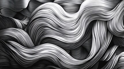Poster - Elegant black and white line art pattern creating a luxurious textured wallpaper for modern design. Realistic, highly detailed