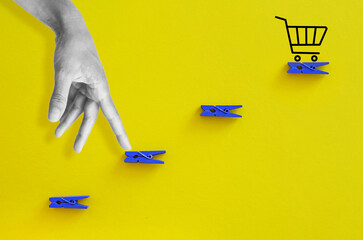 Poster - Online shopping and sale business growth concept. Sales funnel and Conversion rate. E-commerce and stages in the process of converting