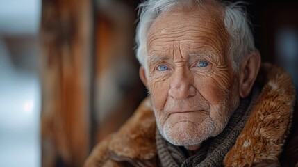 Poster - Close-up Portrait of a Thoughtful Elderly Man