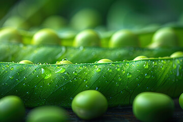 Pea pods seeds green macro, vegetable food background. Natural legume organic nutrition.