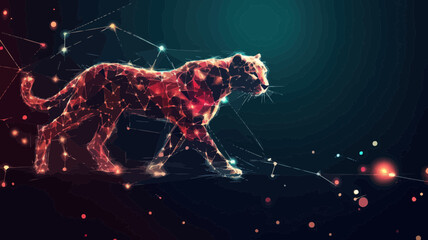 Poster - Abstract Polygonal Cheetah with Light Connections, Geometric Low Poly Art, Minimalist SVG Vector of Technological Animal Concept
